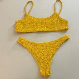 Yellow Textured Bikini Set